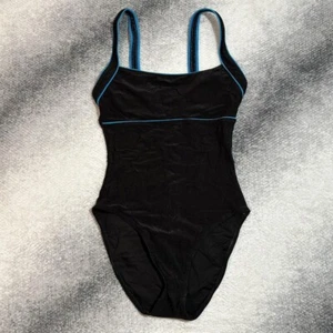 Vintage 90s S/M Cole Of California One Piece High Waist Cut Ribbed Blue Swimsuit - Bild 1 von 8