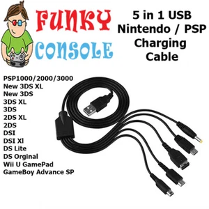 5 in 1 USB Charging Cable for Nintendo GBA SP WII U 3DS DS Lite DSi XL DSI PSP - Imagen 1 de 5