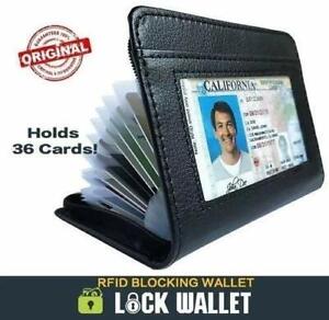 Fashion Lock RFID Wallet Slim Credit Cards holder Leather Secure Blocking Wallet