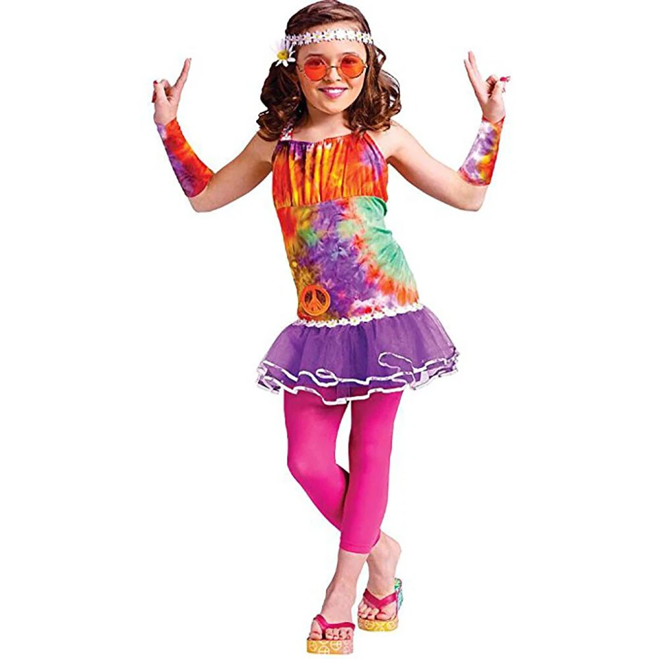 Fun World Girls Age of Aquarius Hippie Kids Peace Tie Dye Costume Size 12-14 - Image 1 of 1