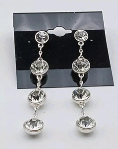 Ohrhänger silberfarben Ohrringe durchbohrt rund facettiert Klarglas Strass 2,5"  - Bild 1 von 7