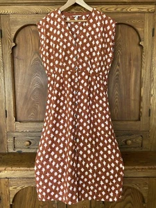 Garnet Hill 12 L linen pleat detail midi dress star rust cinnamon orange white - Picture 1 of 6