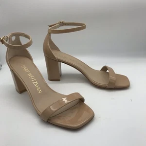 Stuart Weitzman Nudistcurve patent leather block heel sandal in adobe sz 7 B - Picture 1 of 8