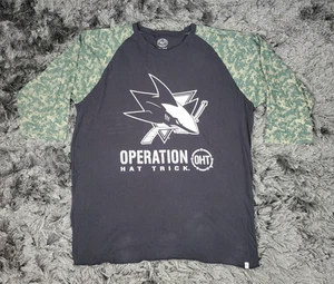'47 San Jose Sharks Raglan T-Shirt Mens 2XL Black Green Camo Operation Hat Trick - Picture 1 of 18