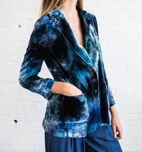 RAQUEL ALLEGRA Velvet Silk Single Breasted Tie Dye Blazer Jacket SSENSE 1 S $800 - Picture 1 of 19
