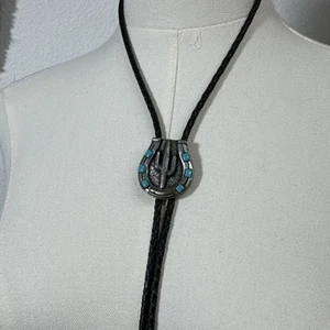 Corbata Bolo Turquesa Cactus Vintage Firmada Herradura Plata - Imagen 1 de 10