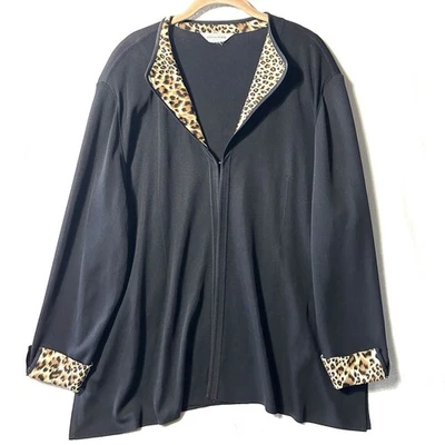Exclusively Misook 3X Jacket Knit Blazer Cardigan Animal Leopard Plus Open - Image 1 of 4