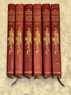 Complete Works of Shakespeare Vols 1-VI Red Leather with Gilt Great Shape - Image 1 of 4