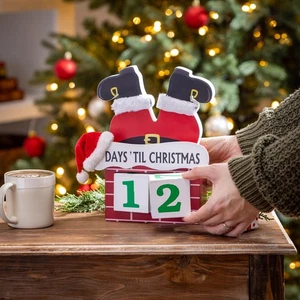 Traditional Santa Table D?cor Santa in Chimney Christmas Countdown Wood, 10"H - Picture 1 of 4