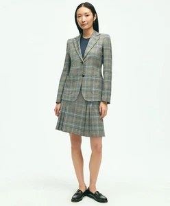 NWOT Brooks Brothers Pleated Plaid Wool Skirt Olive Green Pink 8 - Picture 1 of 5