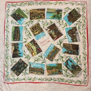 Vintage Scarf Jerusalem Holy Land Landmarks Printed Rayon Made In Japan 31 inch - Picture 1 of 8
