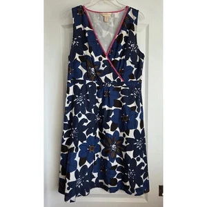 Abito smanicato The Territory Ahead seta cotone blu marrone floreale tg 16 boho - Foto 1 di 5