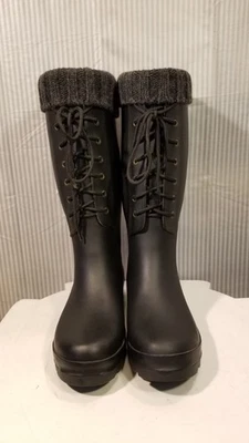 Nuevo con etiquetas para mujer 10 cordones J.  Botas de lluvia altas de goma forradas de tela Crew, tejidas Foto 1 de 4