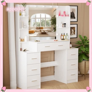 Vanity Set Bianco con 11 Luci Led Trucco Scrivania Specchio Comodino Tavolo - Foto 1 di 10