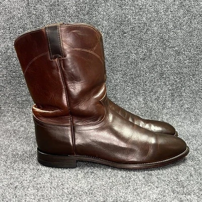 Justin Classic Roper Botas Western Para Hombre Talla 11D Cuero Marrón Pull On Vaquero Foto 1 de 4