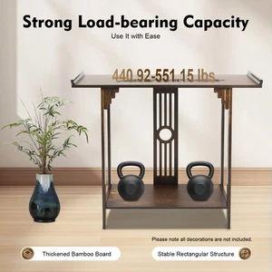 2-Layer Vintage Console Table Sofa Side Table Entryway Table Bamboo Shelf New - Picture 1 of 15