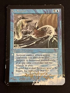 1x Sea Serpent Limited Edition Alpha Signed Damaged Old School MTG Magic x1 - Picture 1 of 2