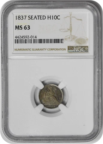 1837 Liberty Seated Silver Half Dime No Stars Large Date MS63 NGC Cover