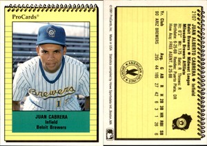 Juan Cabrera 1991 Classic Best Beloit Brewers #13 Card *AutographDen*
