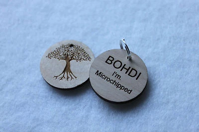 Wooden or Acrylic Personalized Engraved Circle Pet Dog Cat Tag Id  With Ring  Foto 1 de 4