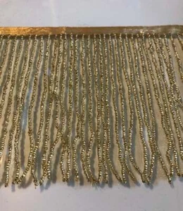By the Yard 6.5 "GOLD Glass SEED Bead Beaded Fringe Lampscreen Costume Trim - Imagen 1 de 1