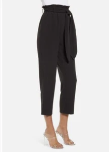 Wayf Black Ankle High Waist Pants w/ Tie Ruffle Pockets Size XS NWT - Picture 1 of 16