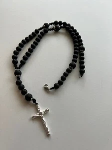 Volcano Lava stone beads 8mm Black Rosary and Holy Cross - Picture 1 of 5