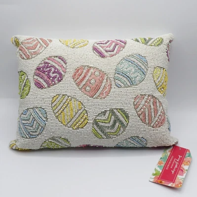 SPRING GATHERINGS EASTER EGGS FULLY BEADED LUMBER THROW PILLOW 16” x 12” NEW - Image 1 of 4