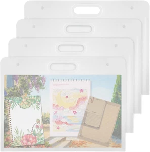 4 Pack Art Portfolio Folder 17" X 13" Clear Poster Storage Bag Handle Plastic - Picture 1 of 1