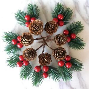 10Pcs Christmas Artificial Flower Red Berry Pine Cone Holly Xmas Party Decor