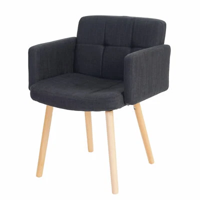 Sedia da pranzo Houston II, poltrona reclinabile, design retrò tessuto, grigio scuro - Immagine 1 di 4