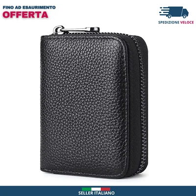 Cerniera Portafoglio Carta Di Credito, Porta Carte Di Credito per Donna Uomo Pel - Immagine 1 di 4