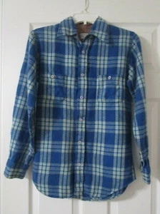 Vintage JC Penney Boys Flannel Shirt sz 18 no iron Farm Chore LS Blue Plaid - Picture 1 of 2