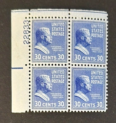 US Scott #830 Theodore Roosevelt Plate Block (4) 30c Stamps MNH Free Shipping - Image 1 of 2