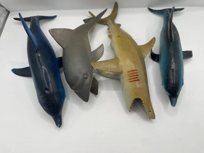 Vintage Rubber Plastic Sea Creature Animal Water Toys Lot Sharks Dolphins - Image 1 of 4