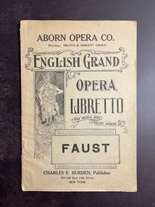 ABORN OPERA CO. English Grand Opera Libretto FAUST New York - Bild 1 von 8