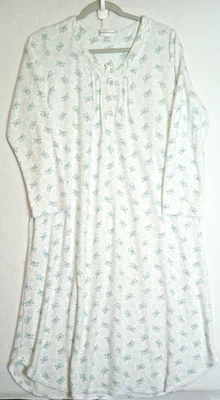Miss Elaine Womens Waffle Knit Nightgown Lt Green Floral Size Medium Cozy Lounge - Image 1 of 4
