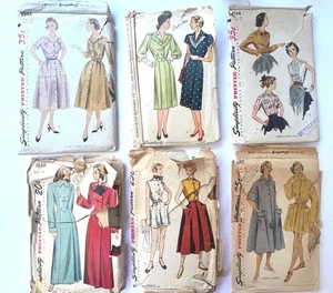 Lot 6 Vintage 1940 1950 Sewing Patterns Simplicity 16 18 14 CUT 1839 1895  C - Picture 1 of 4