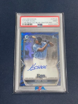 2023 Bowman Chrome Xavier Isaac Blue Crater Refractor Auto /150 PSA 9 - Image 1 of 2