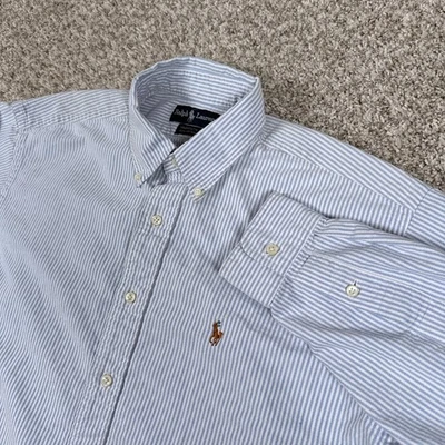 Camisa Ralph Lauren Yarmouth Para Hombre Grande 16.5 34 Azul Blanco Rayas Abotonada Foto 1 de 4