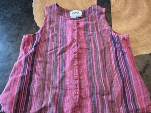 VTG FLAX 100% LINEN LITHUANIA STRIPE TANK TUNIC BLOUSE WOMENS S PETITE - Picture 1 of 5