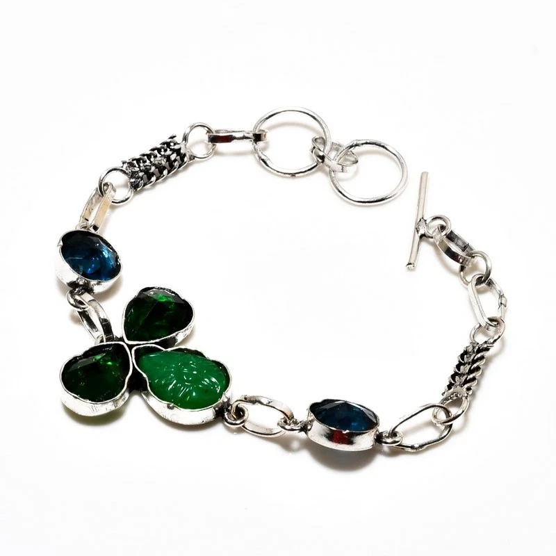 Brazalete Joyería Chapado en Plata 925 Piedras Preciosas Cuarzo Iolita Verde Ónix 6-8" Foto 1 de 1