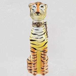 Limoges Peint Main Marque Deposee Porcelain Trinket Pill Box Striped Tiger Vtg - Picture 1 of 16
