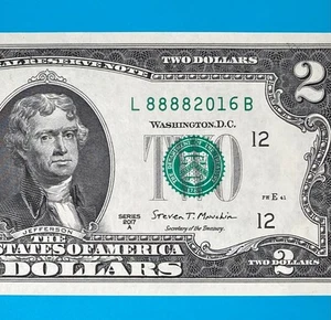 LUCKY Year 2016 (L 88882016 B) $2 Two Dollar Bill 2017A Series *UNC* - Picture 1 of 4