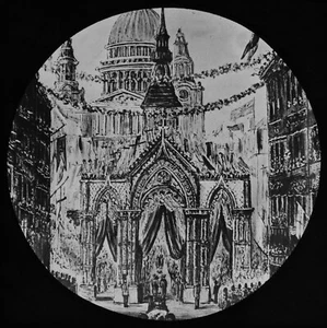 ANTIQUE Magic Lantern Slide THANKSGIVING DAY C1890 ILLUSTRATION QUEEN VICTORIA - Picture 1 of 3