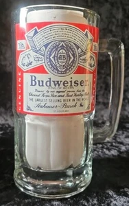 Vintage Budweiser Clear Heavy Glass Beer Mug Stein 32oz King of Beers 8" Tall - Picture 1 of 7