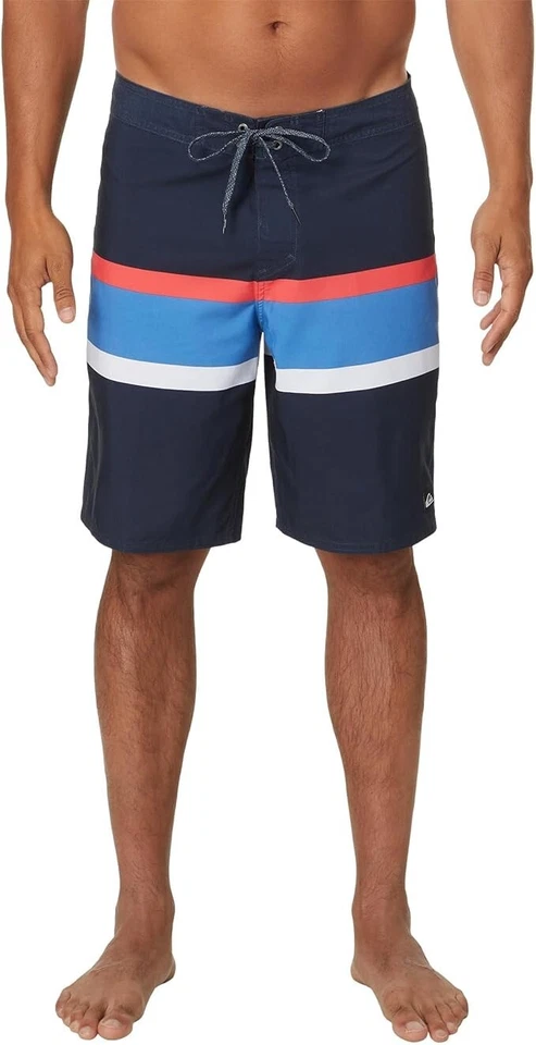 Quiksilver Mens 30 Everyday Grass Roots Board Swim Shorts Stripes 19” Length