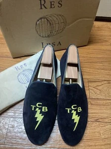 $335 Res Ipsa Elvis "TCB" Mocasines de gamuza marina zapatos sin cordones para hombre talla 12 bolsa de caja - Imagen 1 de 6