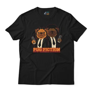 Pug Fiction Dogs Pulp Fiction Joke Graphic Art Novelty Tee Funny T-Shirt - Picture 1 of 11