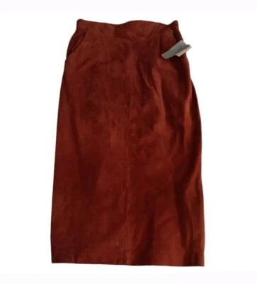 NUEVO CON ETIQUETAS Falda Vintage Jacqueline Ferrar Talla 14 Naranja Cuero Midi Lápiz Cintura Alta Foto 1 de 4